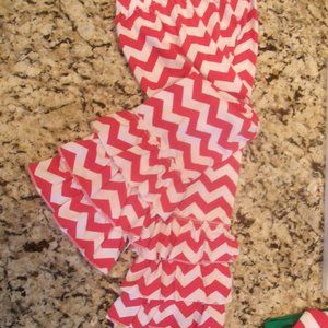 Red/White Triple Ruffle Chevron Print Pants